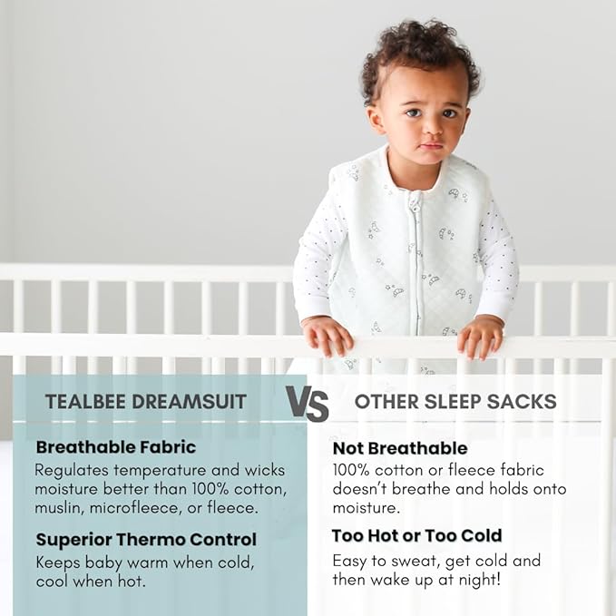 Tealbee Dreamsuit Toddler Sleep Sack with Feet – Walker Sleep Bag with Legs, Rayon made from Bamboo, Summer 0.8 TOG, 2-Way Zipper, 3T-4T - Croissant