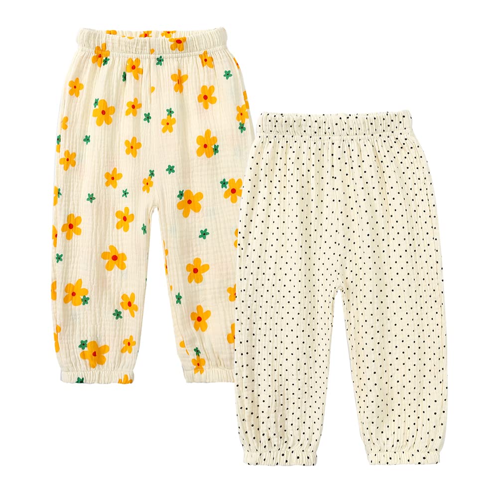 MYGBCPJS Baby Boys Girls 3 Pack Cotton Linen Long Bloomers Ankle Length Trousers Kids Lightweight Elastic Waist Harem Pants