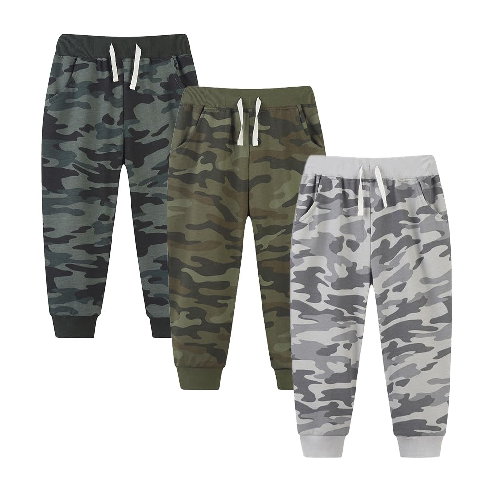 Boys Pants, Toddler 3 Pack Drawstring Elastic Sweatpants Active Joggers,3T