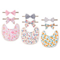 Esumun Baby Girls Reversible Floral Print Bibs Saliva Towel Set, Flounce Edged Burp Cloth and Bow Headband for Newborn Infant Toddlers(SET A)