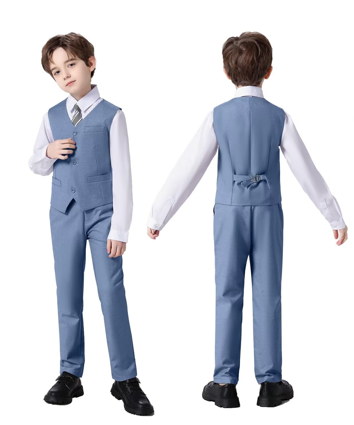 Boys Suit 6 Piece Formal Tuexdo Suit Set Boy Dress Outfit Blue Grey 4
