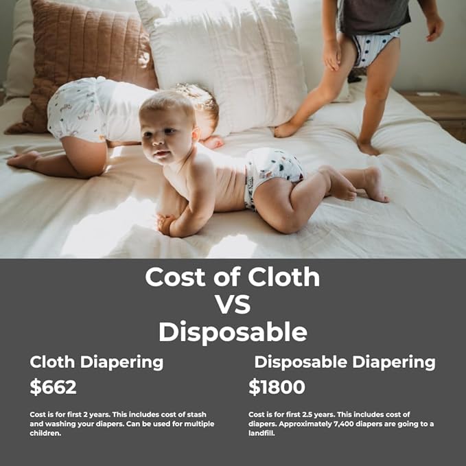 Nora's Nursery Cloth Diapers 7 Pack with 7 Inserts & 1 Wet Bag - Waterproof Cover, Washable, Reusable & One Size Adjustable Pocket Diapers for Newborns and Toddlers - Buffalo Plaid