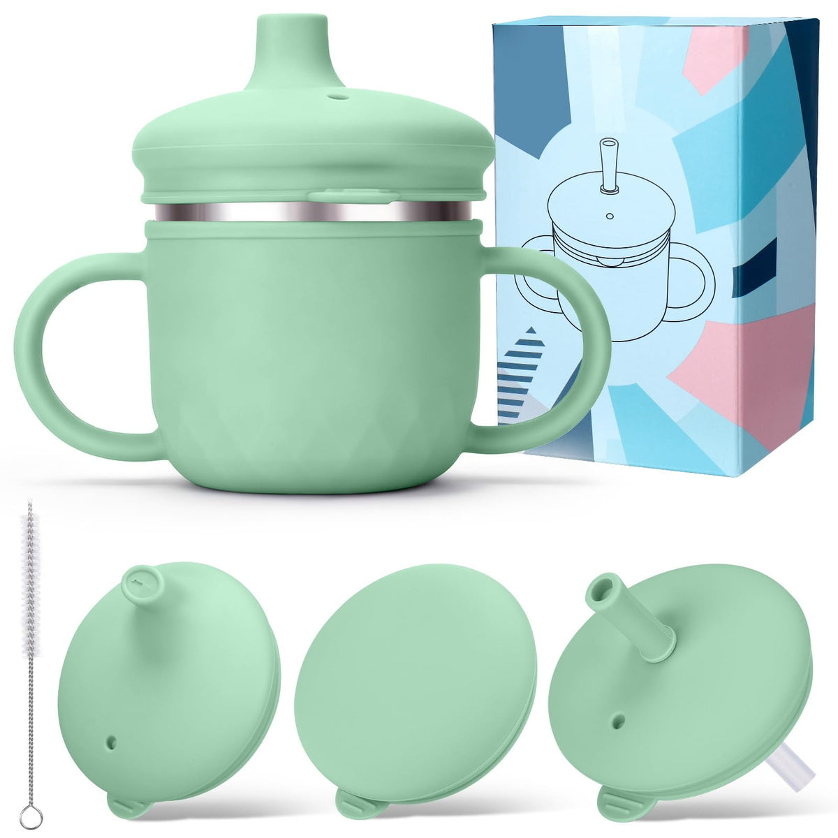BUSOHA 3 IN 1 Stainless Steel Toddler Sippy Cup - 8oz Baby Sippy Cup