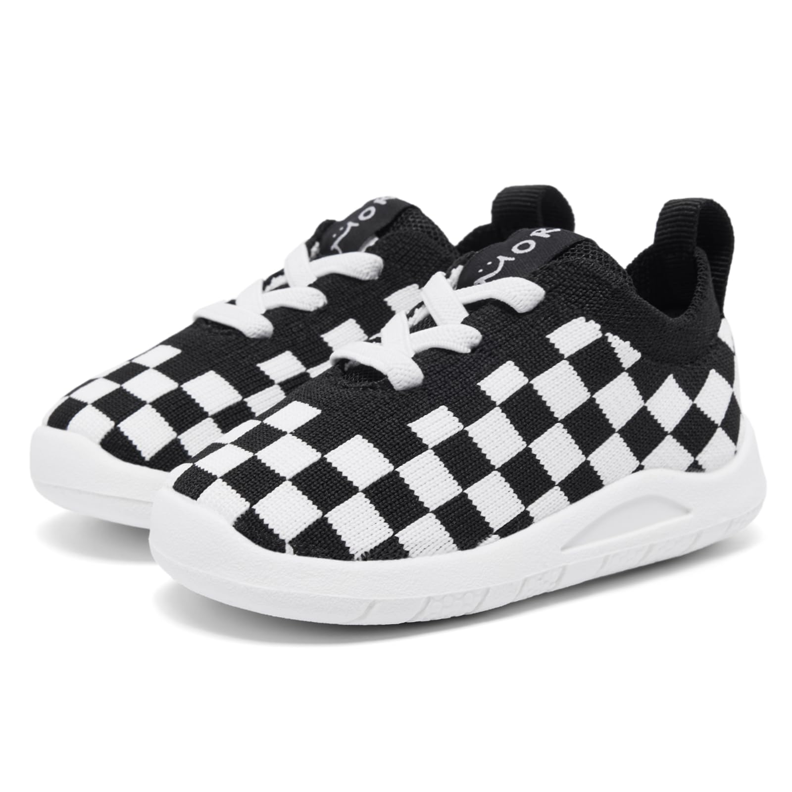 MORENDL Toddler Shoes Baby Walking Sock Shoes Infant Sneakers Boy Girl Barefoot Tennis Shoe Non-Slip Brethable Black Check 15-18 Months
