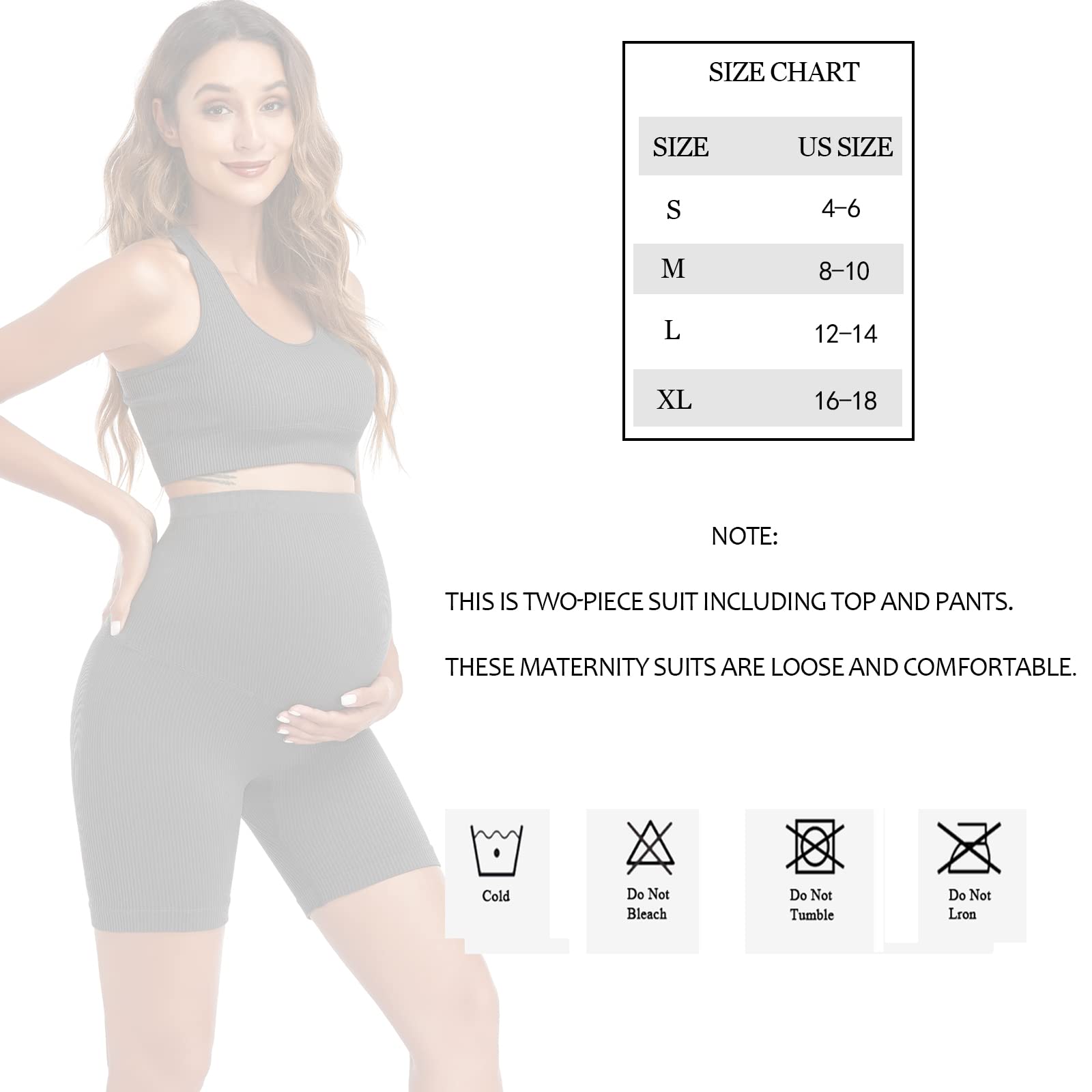 Lataly Women's Maternity 2 Piece Outfit Set - Bra & Shorts for Pregnancy - Yoga workout Lounge Wear Sets