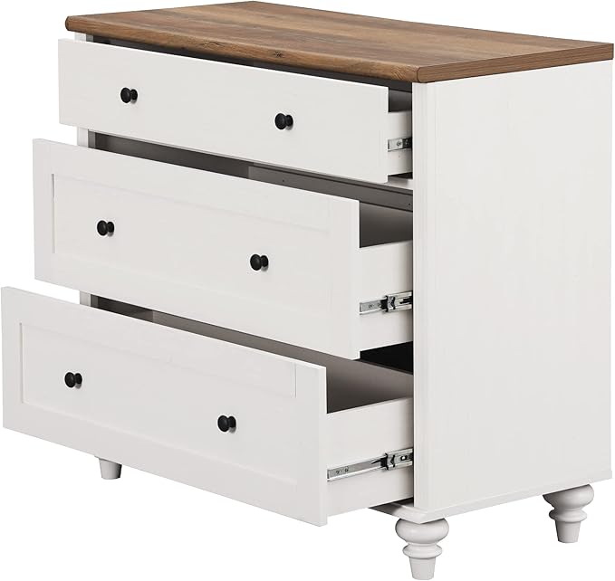 WAMPAT Dresser for Bedroom with 3 Drawers, Kids Dressers with Wide Chest of Drawers, Mid Century Modern Wooden Closet Storage Organizer for Living Room, Nursery, Hallway, White