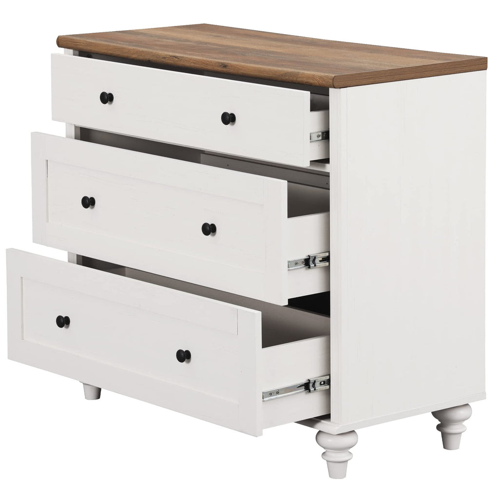 WAMPAT Farmhouse Nightstands with Charging Station for Living Room, Mid Century Modern Kids Storage Cabinet with Vintage Chest of Drawers for Nursery, White/Oak