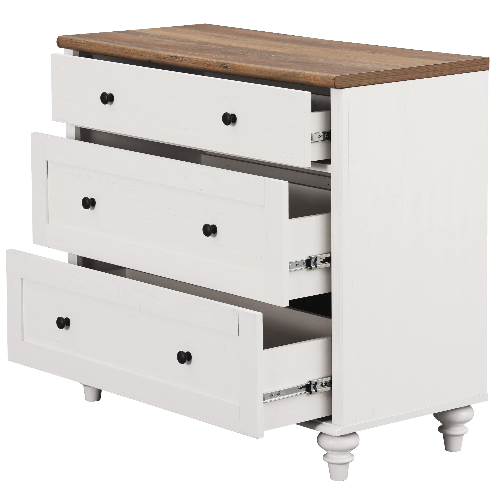 WAMPAT Farmhouse Nightstands with Charging Station for Living Room, Mid Century Modern Kids Storage Cabinet with Vintage Chest of Drawers for Nursery, White/Oak