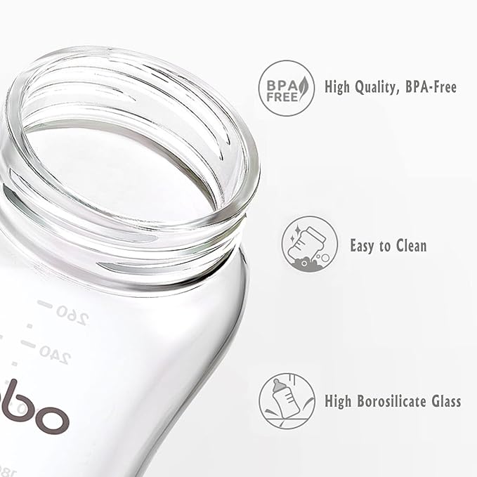 YOHKOH Natural Glass Baby Bottle with Natural Response Nipple, Newborn Anti-Colic Baby Bottles, Wide Neck Mushroom Cap Baby Bottle, Clear (8.8oz (Pack of 2), Yellow)