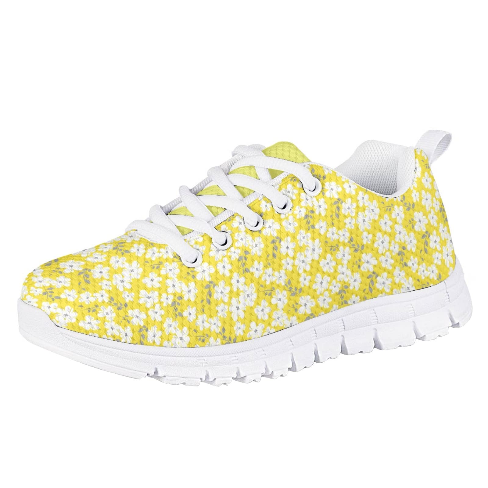 MARSVOVO Walking Shoes for Boy Girl Flexible Athletic Lightweight Breathable Girl Running Shoes Most Comfortable Classic Casual Fashion Non Slip Play Travel Shoes Yellow Floral Printed Size 13 US