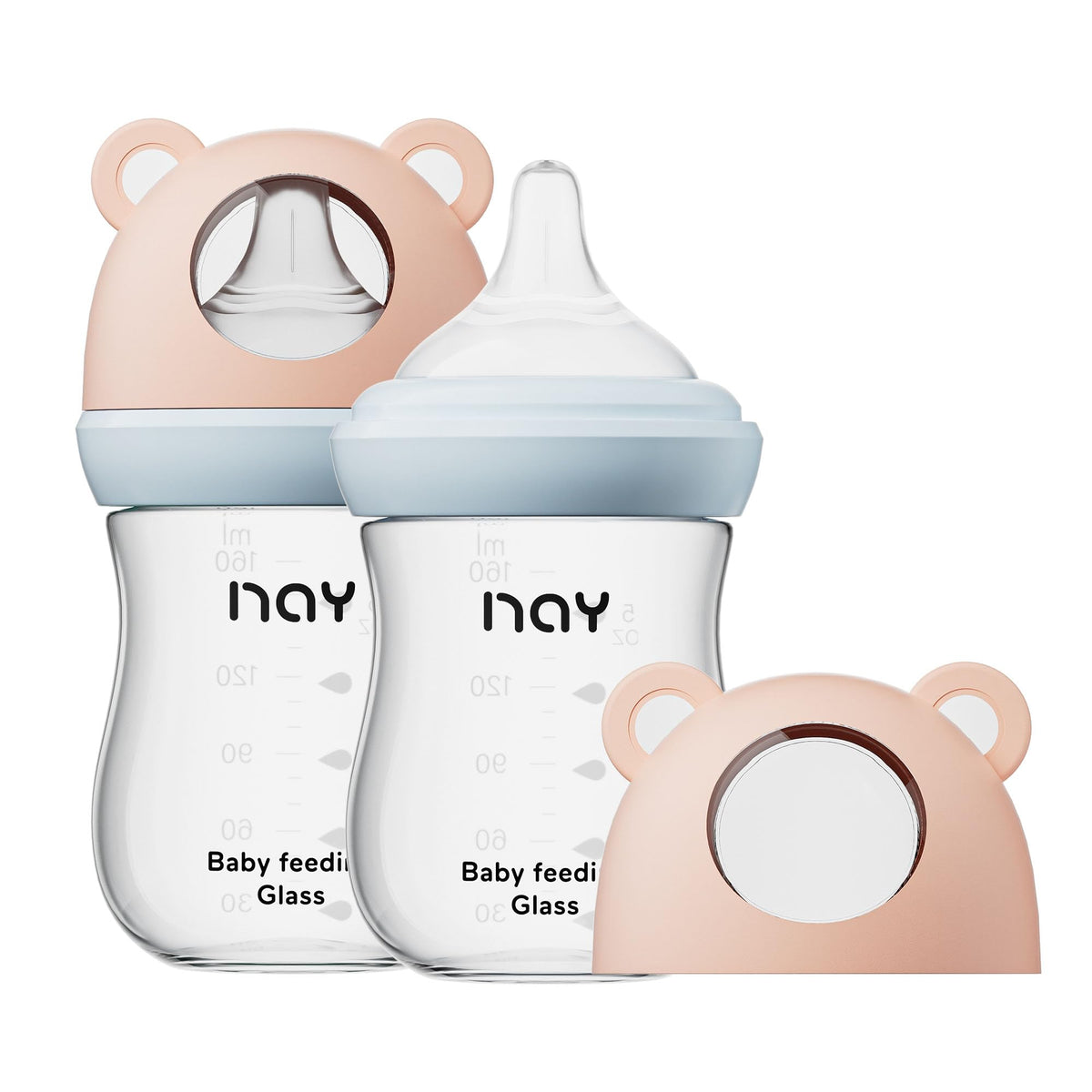 yanyoyo Natural Glass Baby Bottle for Breastfeeding Babies, 3oz Newborn Anti-Colic Baby Bottle with Slow Flow Nipples (SS), Clear, Wide Neck, 2 Pack, 0 Months+