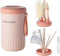 Chemimoso Travel Silicone Baby Bottle Cleaner Brush Set, Foldable Baby Bottle Drying Rack, Essential Cleaning Set for Outdoor Travel, Pink