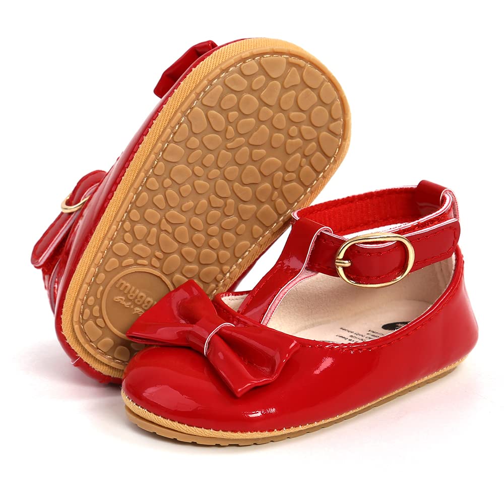COSANKIM Baby Girls Mary Jane Flats Shoes Anti-Slip Rubber Sole Infant Toddler Princess Wedding Dress Shoes(01 Red, 6-12 Months Infant)