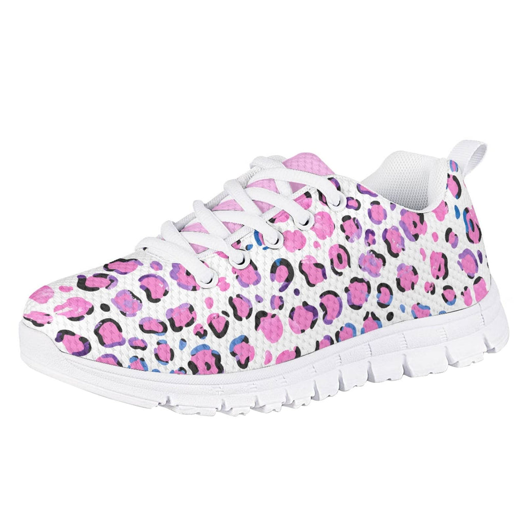 MARSVOVO Kids Slip On Sneakers Flexible Lace-up Lightweight Breathable Athletic Girl Running Shoes Comfortable Resistant Casual Pre Walking Shoes for Boy Girl Pink Spot Design Size 5 US
