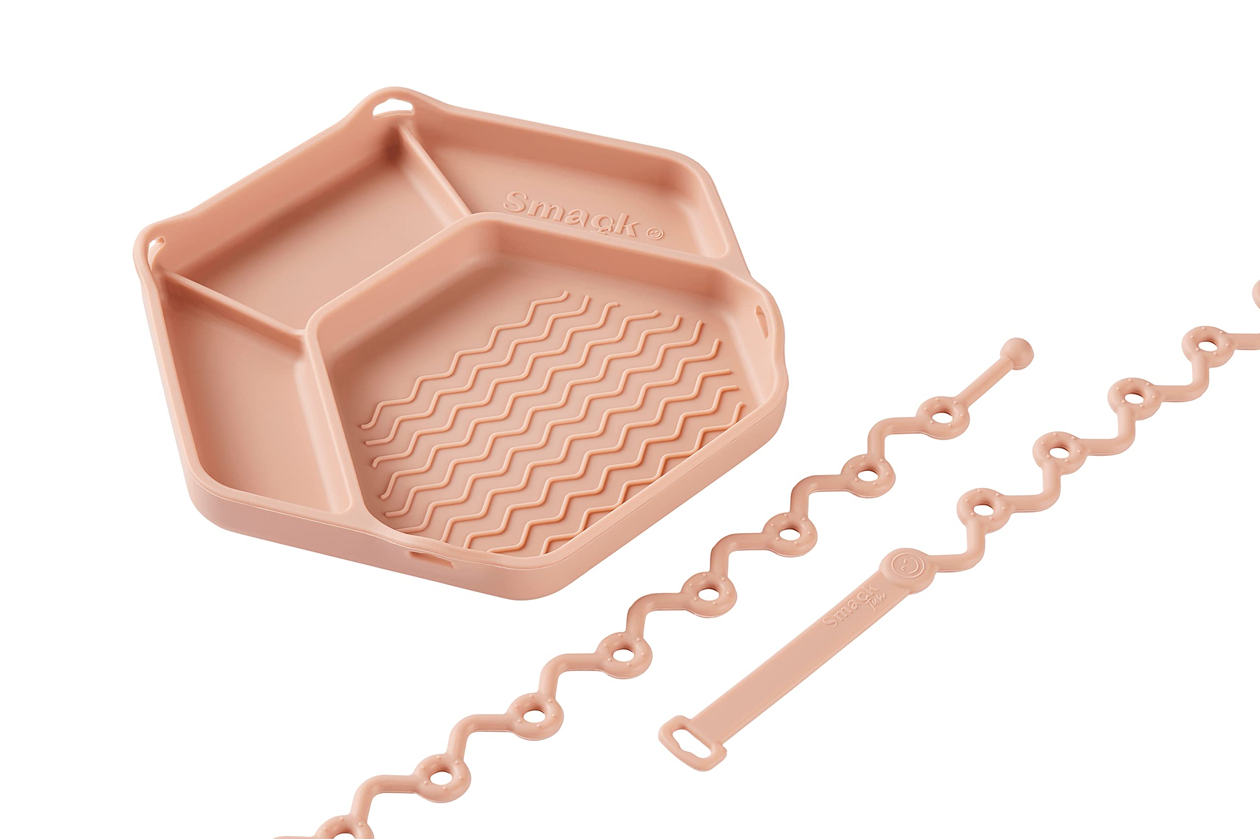 Smack Fun - The Original All-in-one Suction Plates + Safety Toy Straps - Silicone Suction Plates for Toddlers + Baby - First Foods + Self-Feeding. Comes with 2 Straps (Blush)