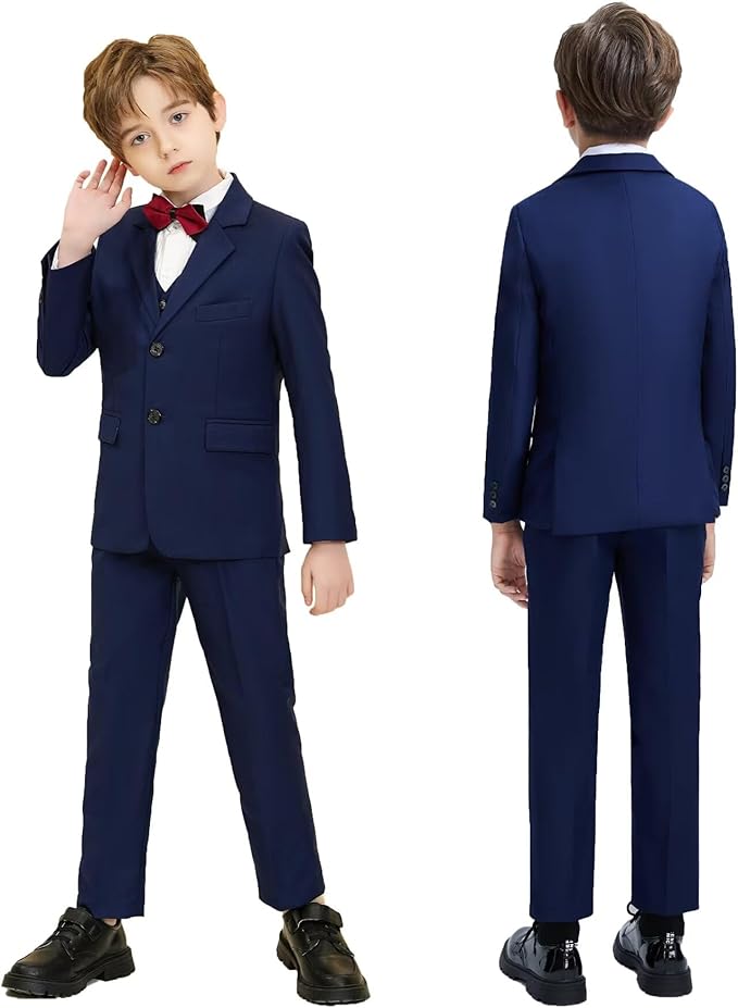 Boys Suit Set Slim Fit Kids Formal Suits Toddler Tuxedo Wedding Prom Classic Suits for Boy Teen Black Blue Dress Outfit