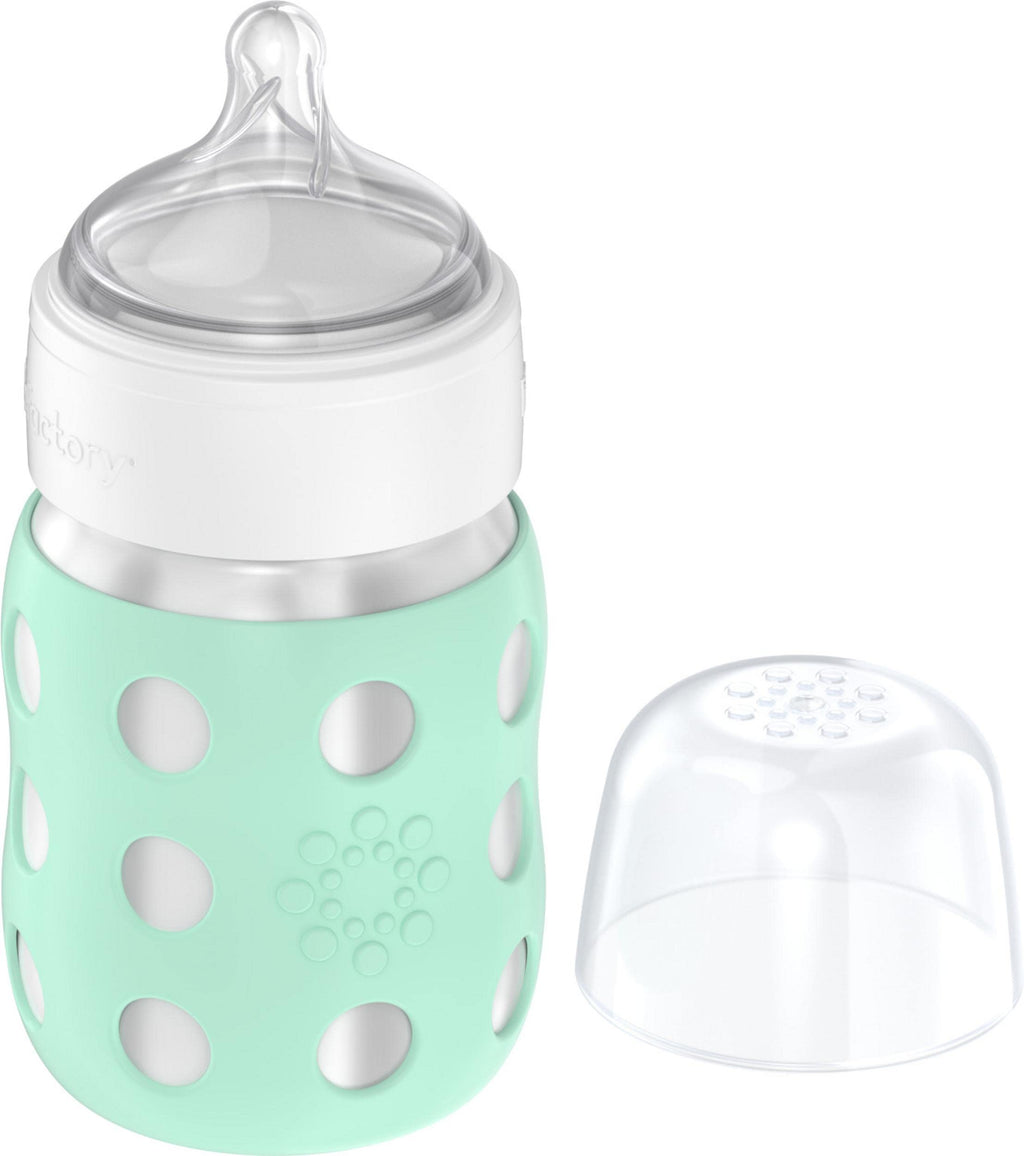 Lifefactory 8 oz Stainless Steel Baby Bottle, Stage 2 Nipple, Mint