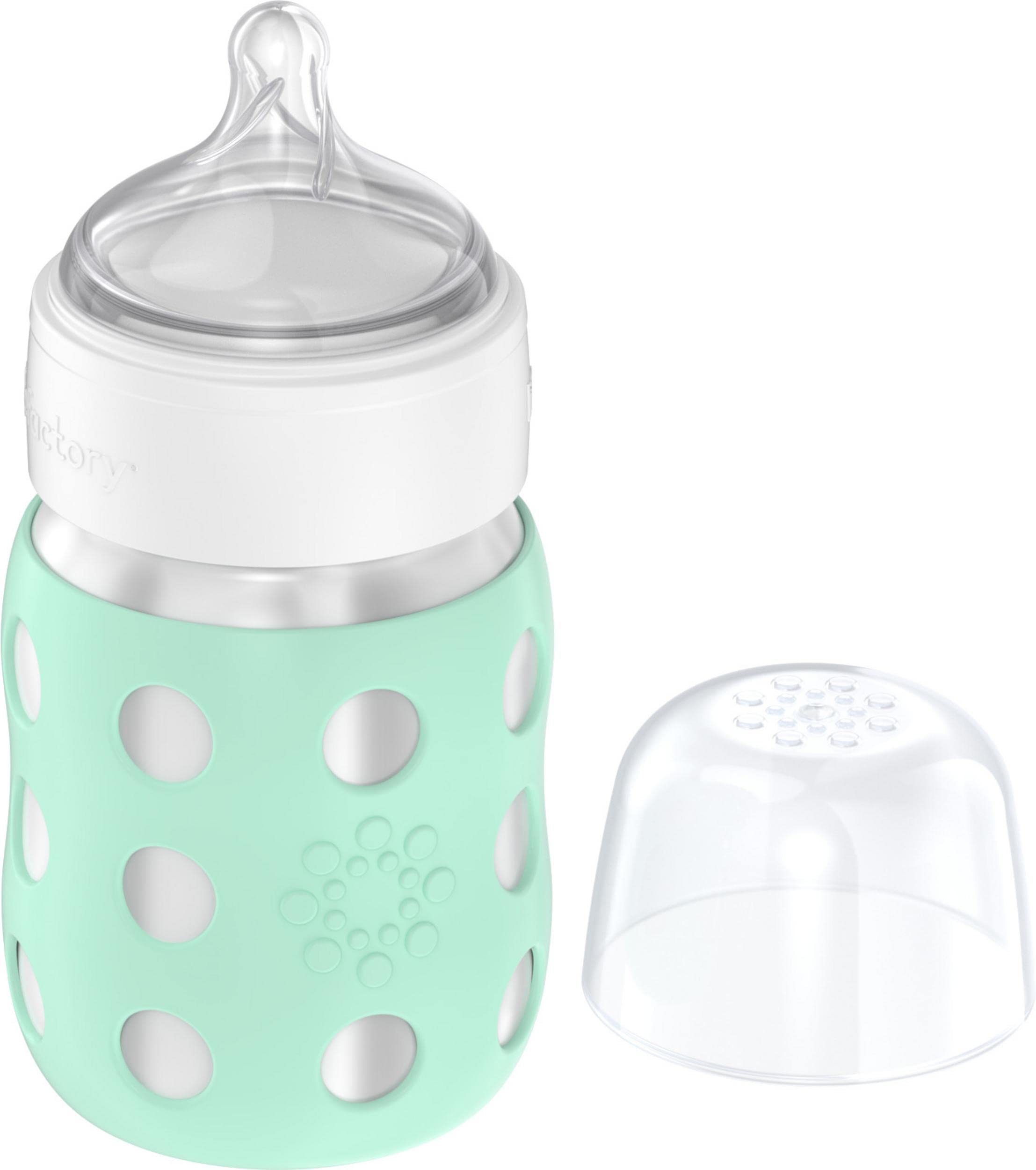 Lifefactory 8 oz Stainless Steel Baby Bottle, Stage 2 Nipple, Mint