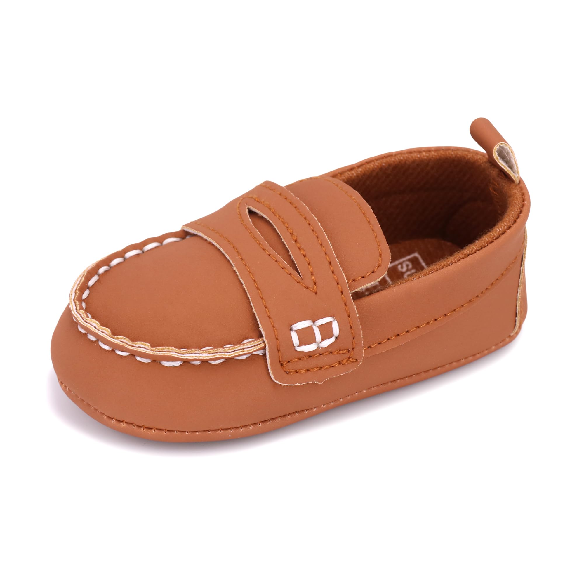 LONSOEN Baby Boys Girls Penny Loafers Infant Toddler Moccasins Soft Soles Dress Shoes with Box, BAY233 Brown 6-12months CN12