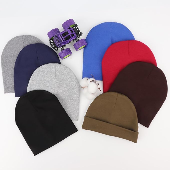 DRESHOW BQUBO 8 Pack Unisex Baby Beanie Hat Infant Toddler Kid Hats Baby Soft Cute Knit Cap Nursery Beanie