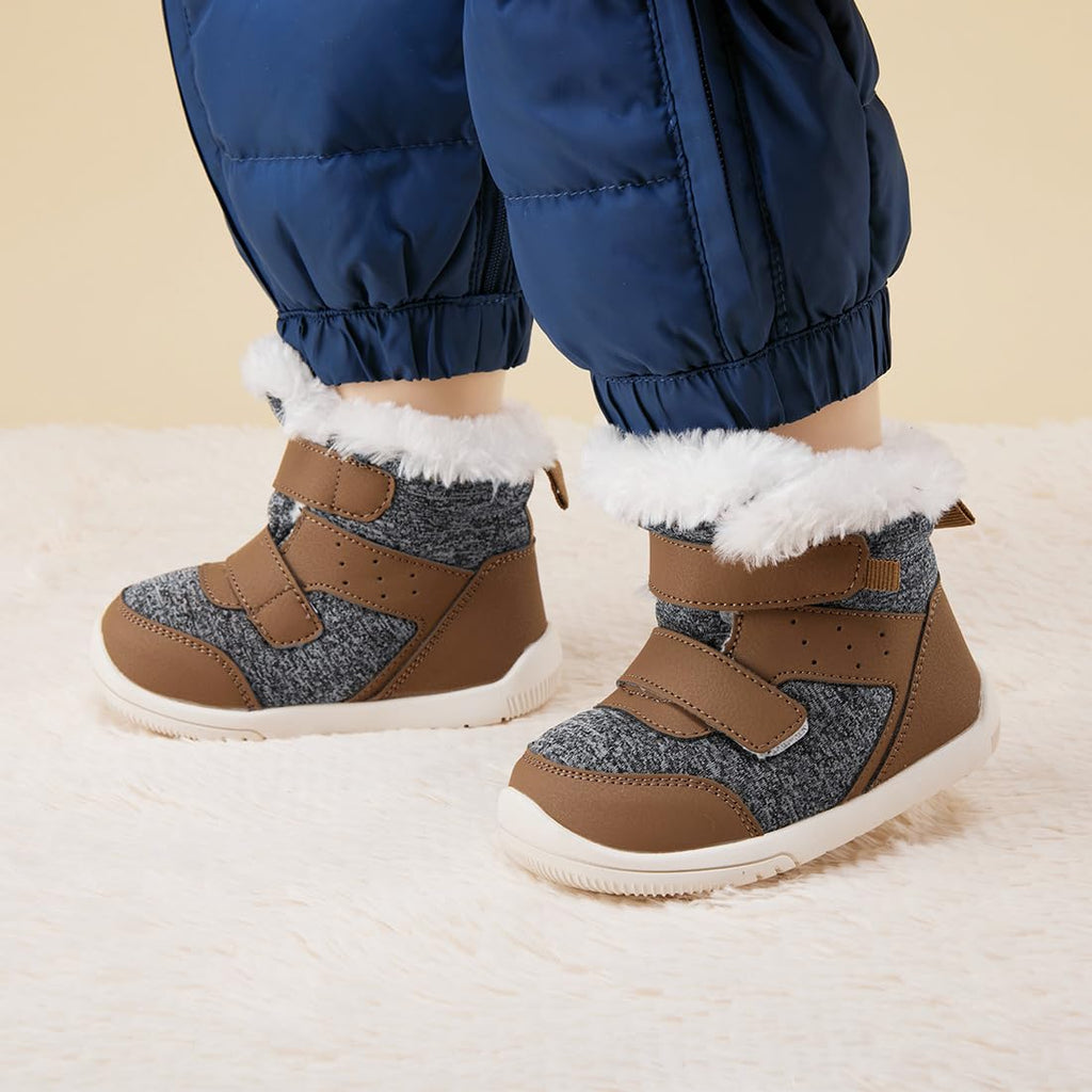 BMCiTYBM Baby Snow Winter Boots Boys Girls Shoes Warm Double Strap Non Slip First Walking Infant 6 9 12 18 24 Months Camel Size 6-12 Months Infant