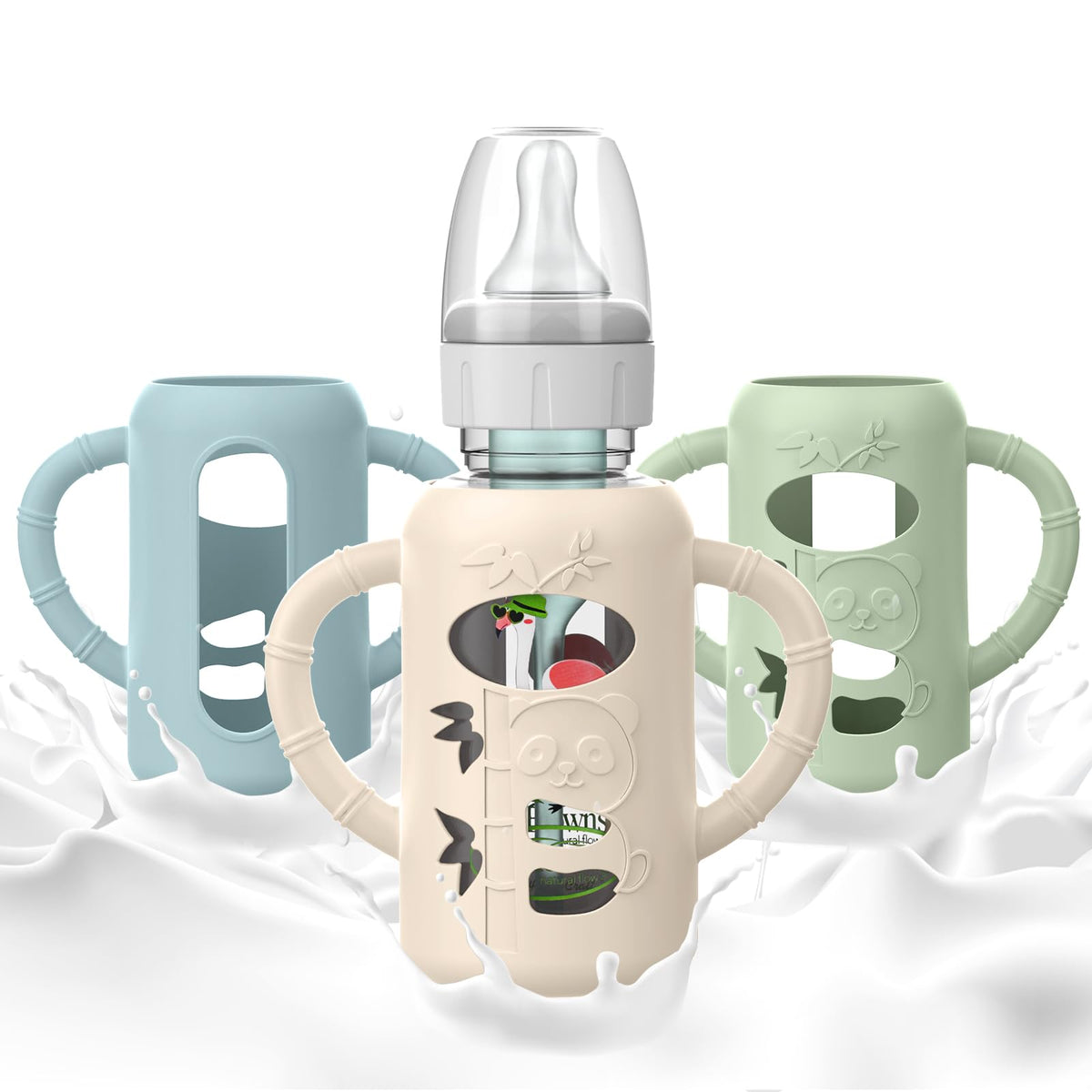for Dr. Brown's Glass Bottles 8 oz, 3-Pack Silicone Sleeves with Handles