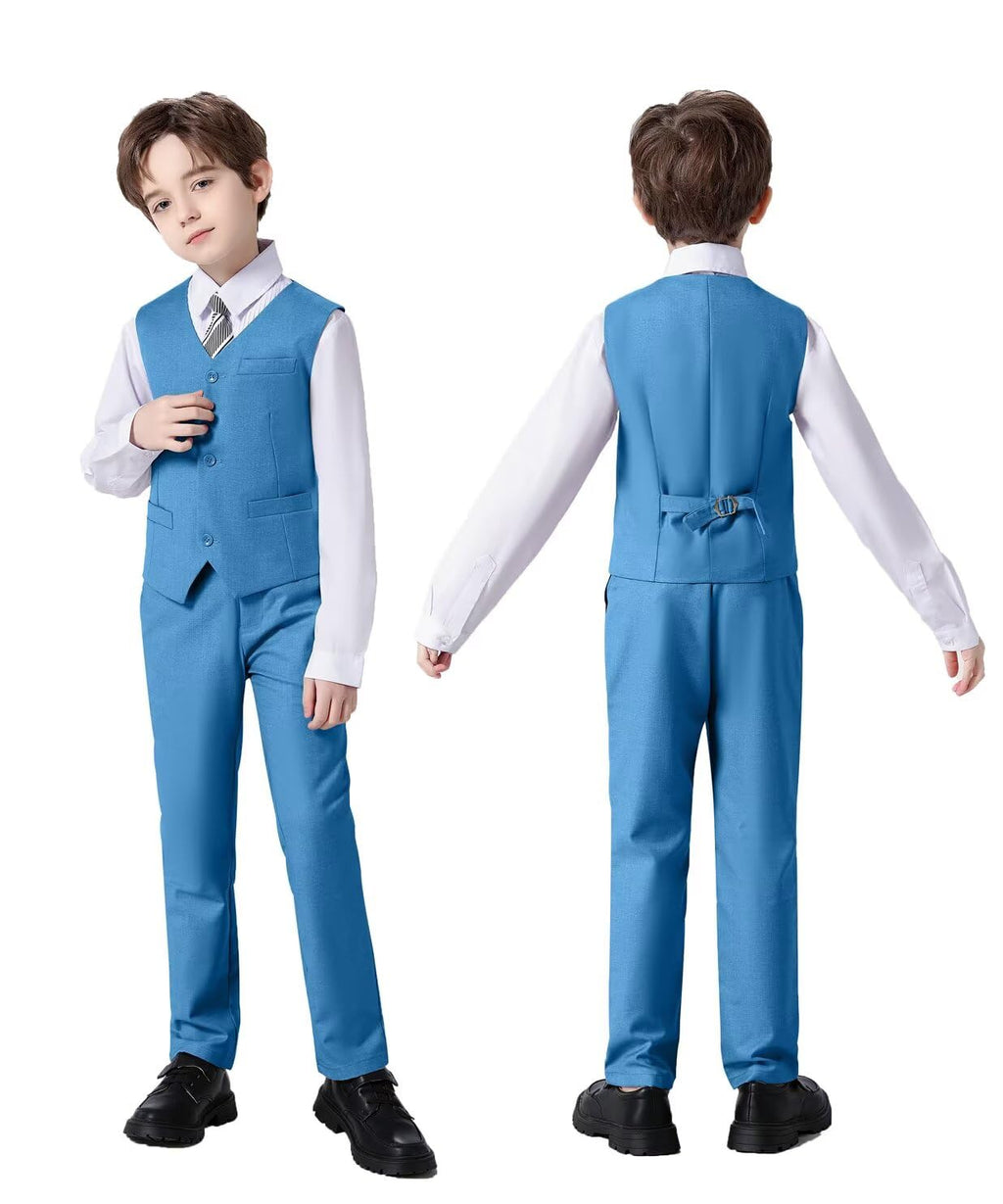 Fxzpiodi Boy Suit Slim Outfit 6 Piece Tux Jacket Vest Pants Lake Green 2