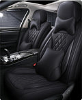 Leather Car Seat Covers for Volkswagen Atlas 2019-2023 Waterproof, Breathable, Non-Slip Napa Leather Car Seat Covers, Comfortable, Durable and Easy to Install（5PCS Luxury,Classic+Black）