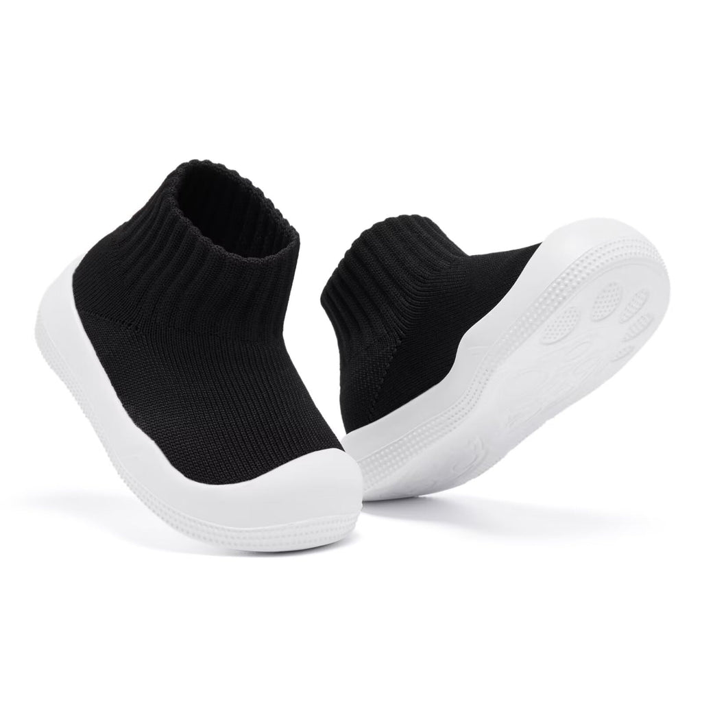 Baby Shoes Girls Boys Non Slip Baby Sock Shoes with Soft Rubber Sole Infant First Walking Sneaker Toddler Slipper Lightweight 6-12 Months Black