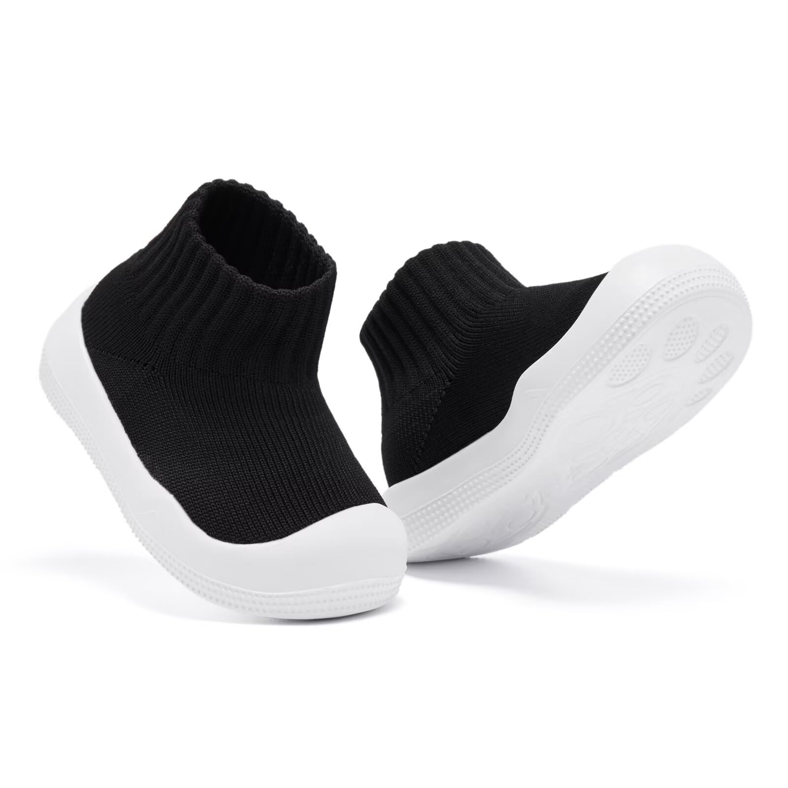 Baby Shoes Girls Boys Non Slip Baby Sock Shoes with Soft Rubber Sole Infant First Walking Sneaker Toddler Slipper Lightweight 6-12 Months Black