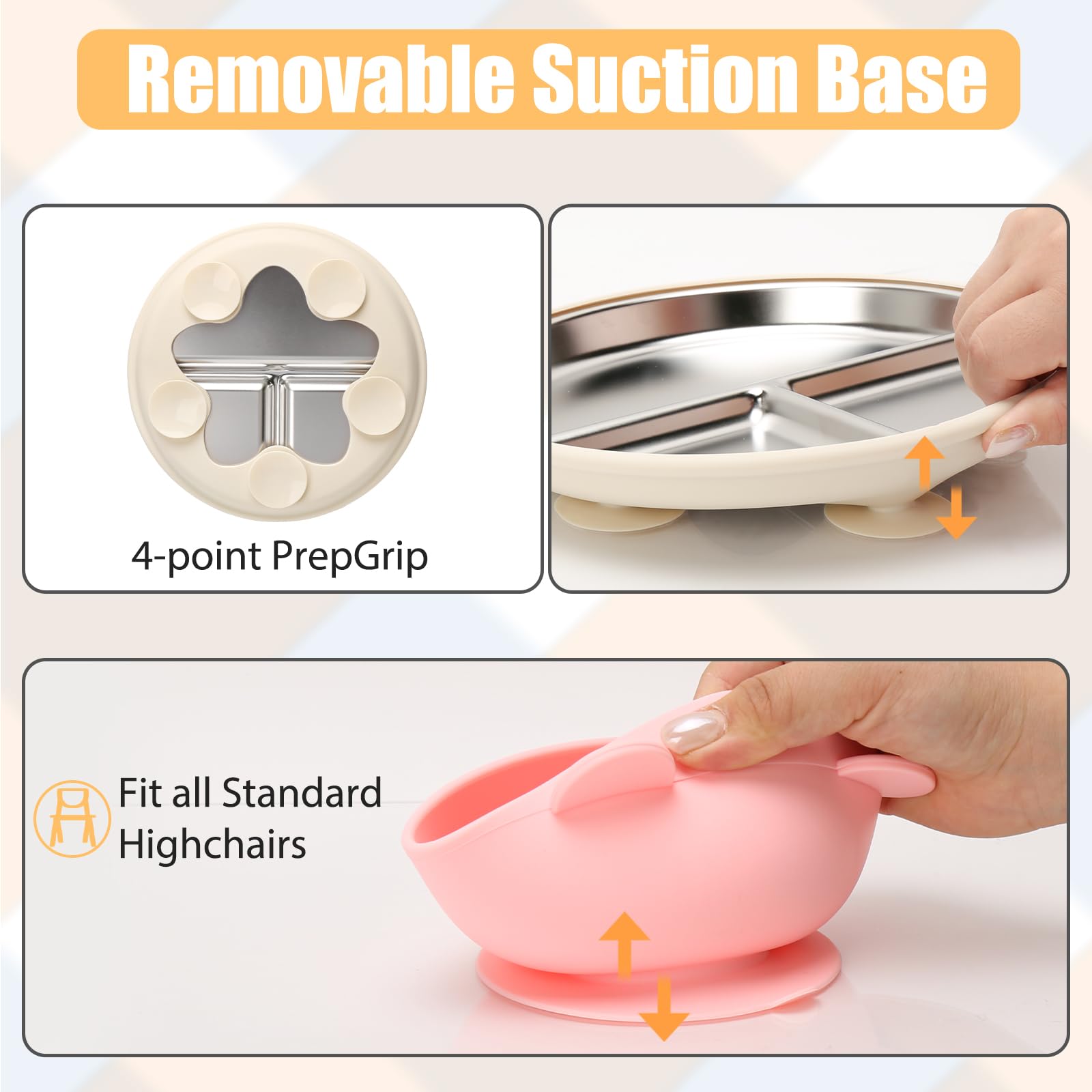 MISSLILI Stainless Steel Baby Plate and Bowls with Suction - 4 Packs