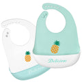Eimmabey Silicone Bibs for Babies and Toddlers 2 Sets Feeding Bibs for Boy and Girl, Adjustable Soft Waterproof Bibs with Food Catcher Pineapple