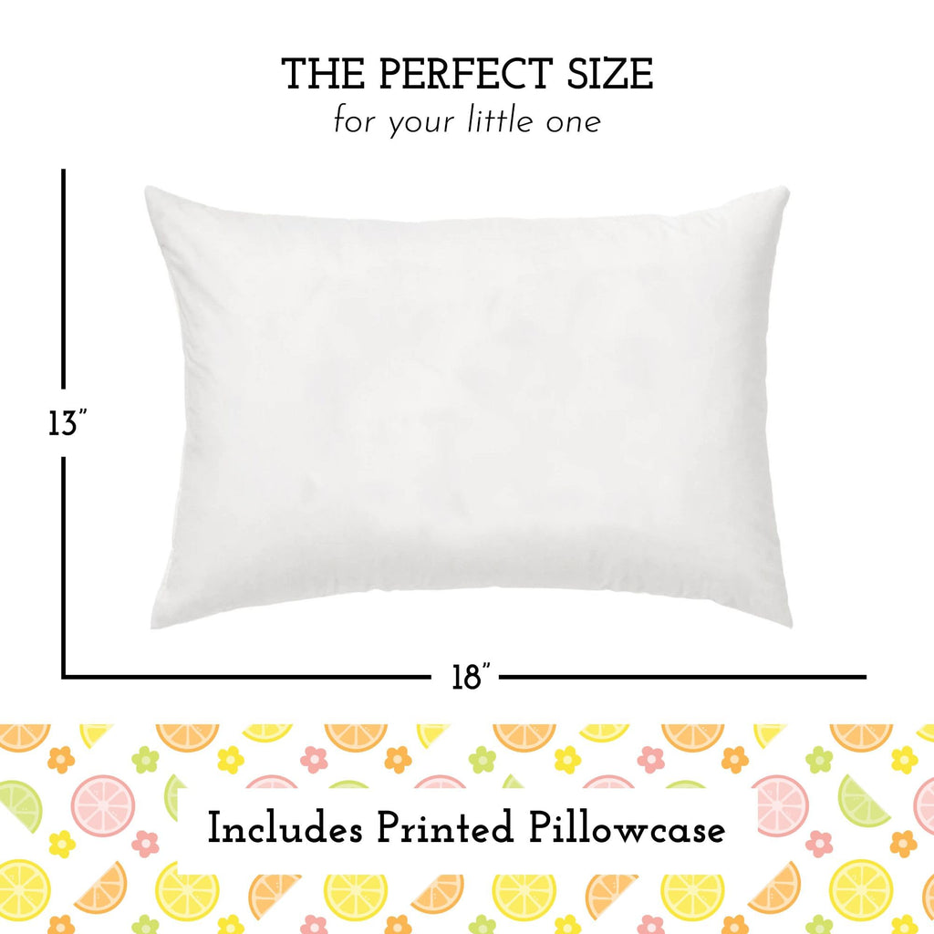 Toddler Bed Pillow with Cotton Pillow Case – 13x18 Kids Pillows for Sleeping, School, Travel & Daycare – Hypoallergenic Toddler Pillow 2 Year Old to 5 with Envelope Pillowcase (Citrus Blossom)