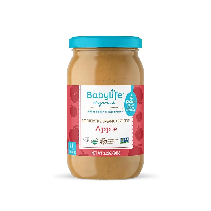 Babylife Organics Stage 1 - Apple, 3.2 Ounce Jar (1 Pack) - Heavy Metal Safe, Organic Baby Food