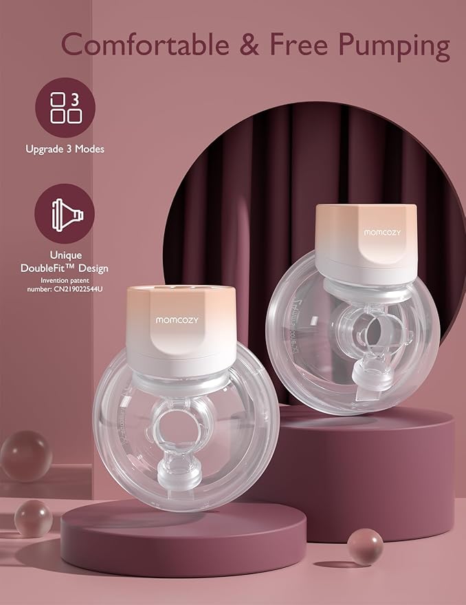 Momcozy Hands-Free Breast Pump S12 Pro, Wearable & Portable Pump with Soft DoubleFit Flange, 3 Modes | 9 Levels Double Electric Pump, Smart Display, 24mm, 2 Pack, Cozy Orange