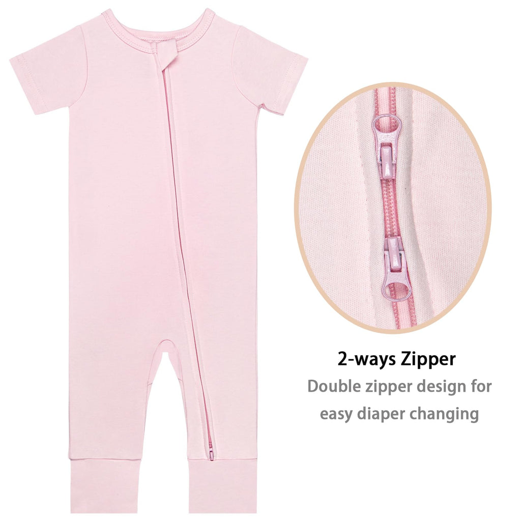 GUISBY Baby Cotton Footless Zipper Pajamas, Light Pink+Purple, 18-24M