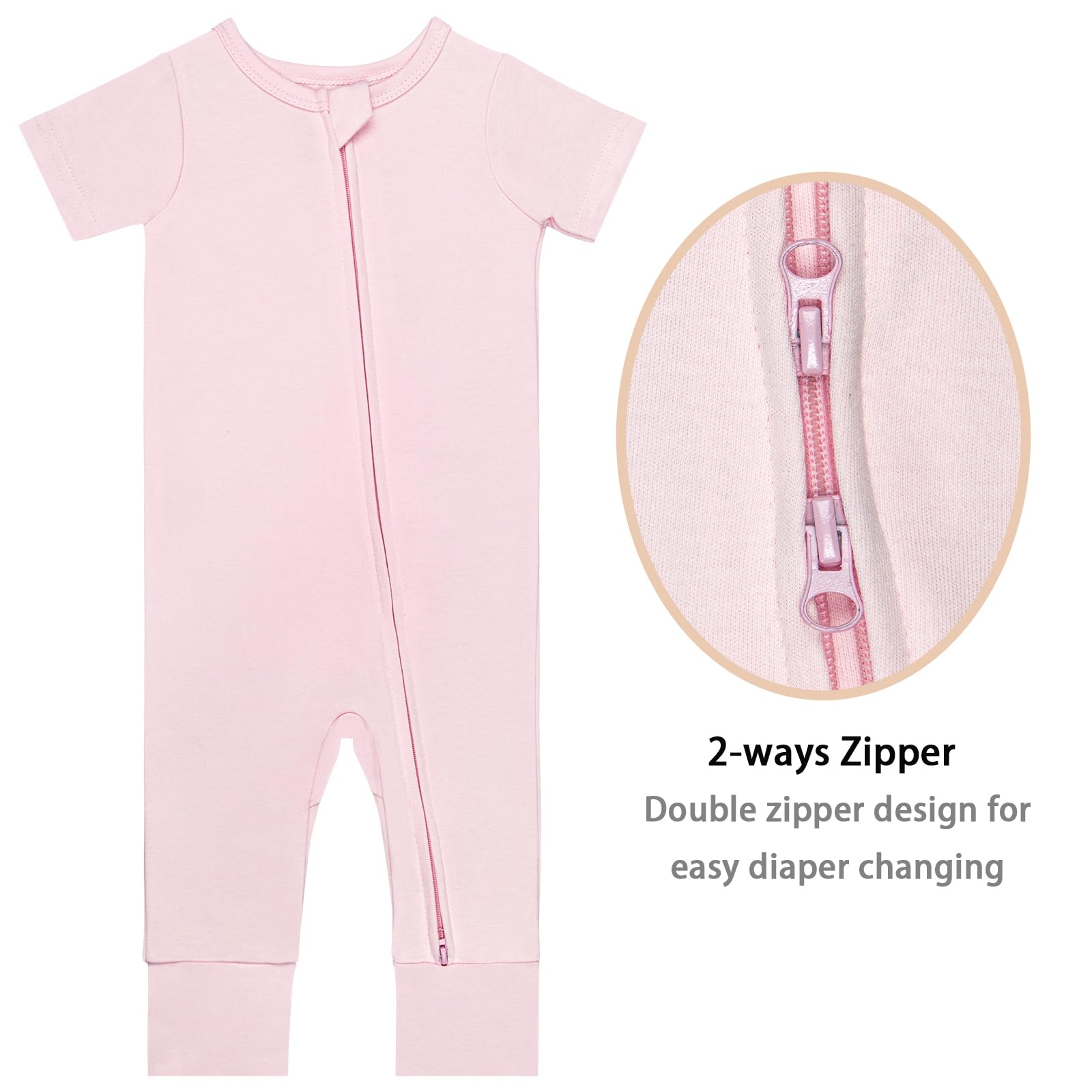GUISBY Baby Cotton Footless Zipper Pajamas, Light Pink+Purple, 18-24M