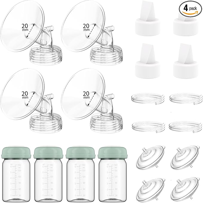 4 Full Pump Parts Kits for Spectra S1/S2/9 Plus/Synergy Gold, Replacement Kit for Spectra Pump Parts 4PC,Include 20mm Flange, Duckbill Valve, Tube, Bottle, Backflow Protector, Not Original Accessories