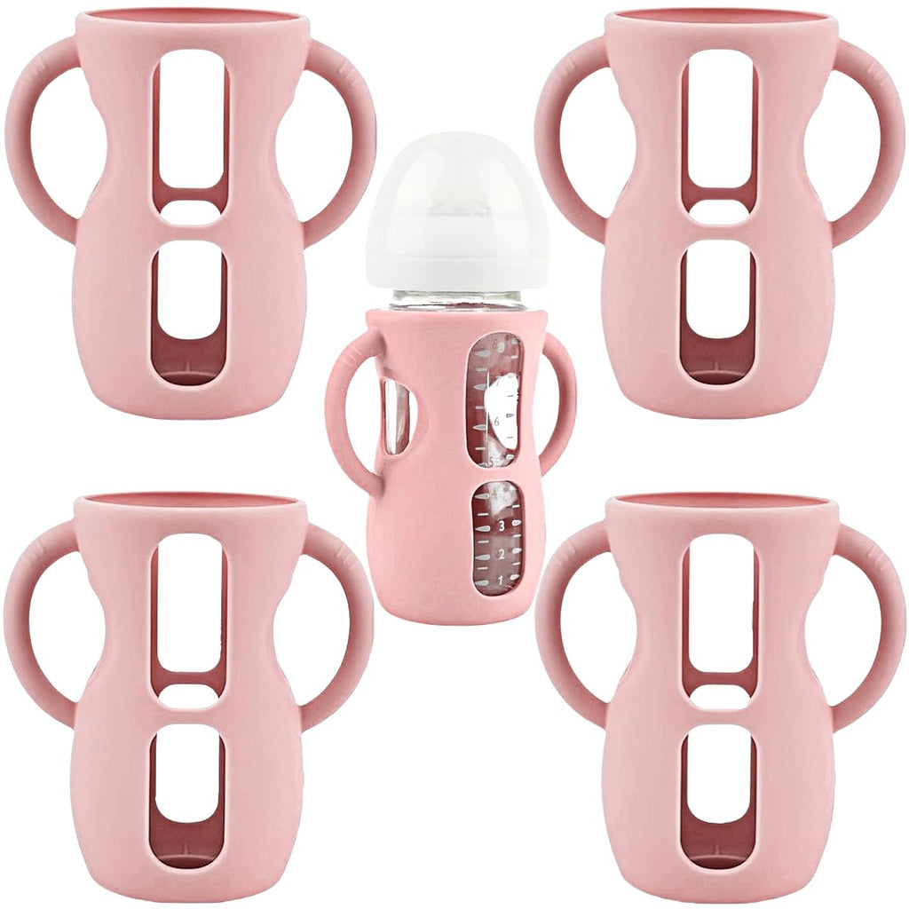 4-Pack Silicone Sleeves with Handles for Avent Glass Bottles, 8 OZ, Pink