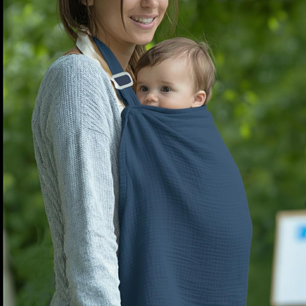 MUGVELL Muslin Nursing Covers for Breastfeeding, Navy Blue