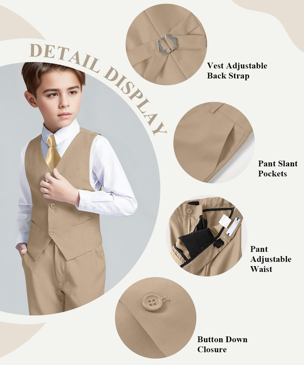 Kids Dress Suits for Boys Outfit Boy Suit Tuxedo Vest Set Champagne Size 16