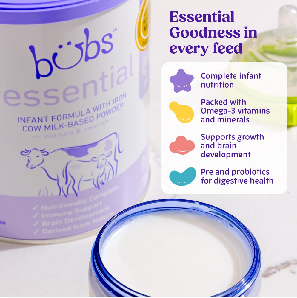 Bubs Essential Infant Formula, with Iron, Cow Milk-Based Powder, for Infants 0-12 Months, Made with Non-GMO Milk, 20 oz