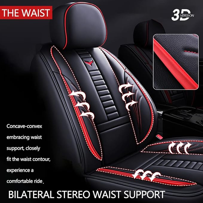Luxury 2 Seats Car Seat Covers Protectors for Suzuki 1999-2025 95% Models, Back Storage Bag Design & Headrest Pillow & Lumbar Support Black & Red Line