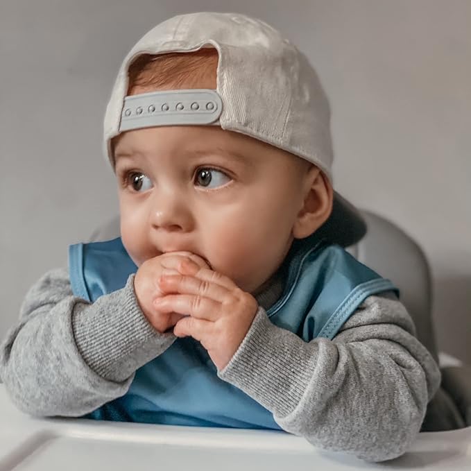 BapronBaby Minimalist Dusty Blue Bapron - No Neck Tie Safer Bib for Baby & Toddler - Soft Waterproof Stain Resistant - Machine Washable - Sz Baby/Toddler 6m-3T