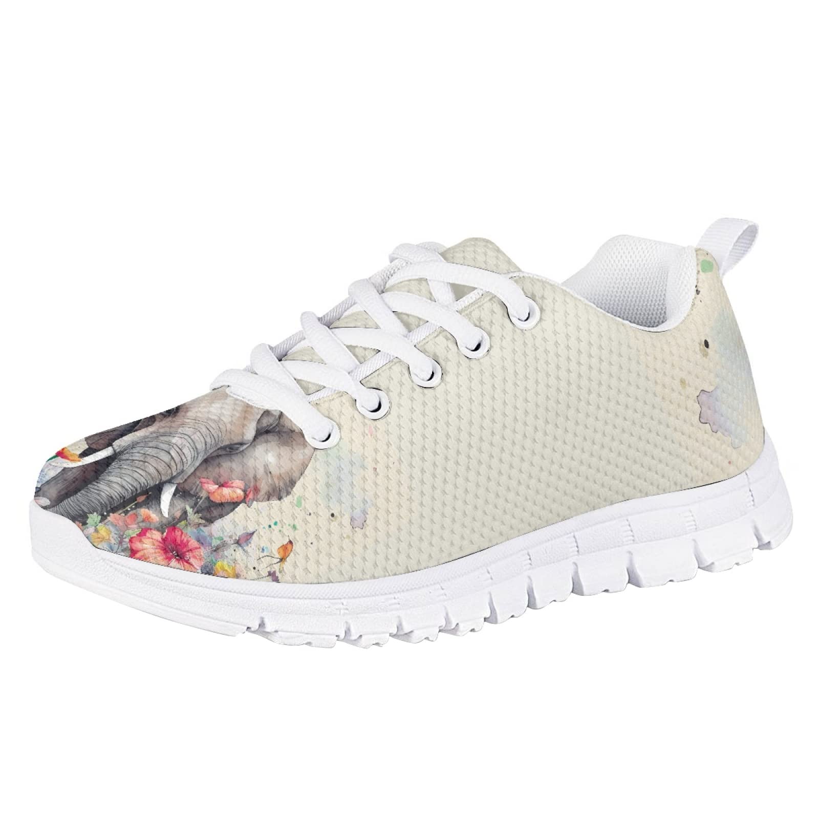 MARSVOVO Kids Slip On Sneakers Flexible Lace-up Lightweight Breathable Athletic Girl Running Shoes Comfortable Resistant Fashion Casual Pre Walking Shoes for Boy Girl Elephant Design Size 3 US