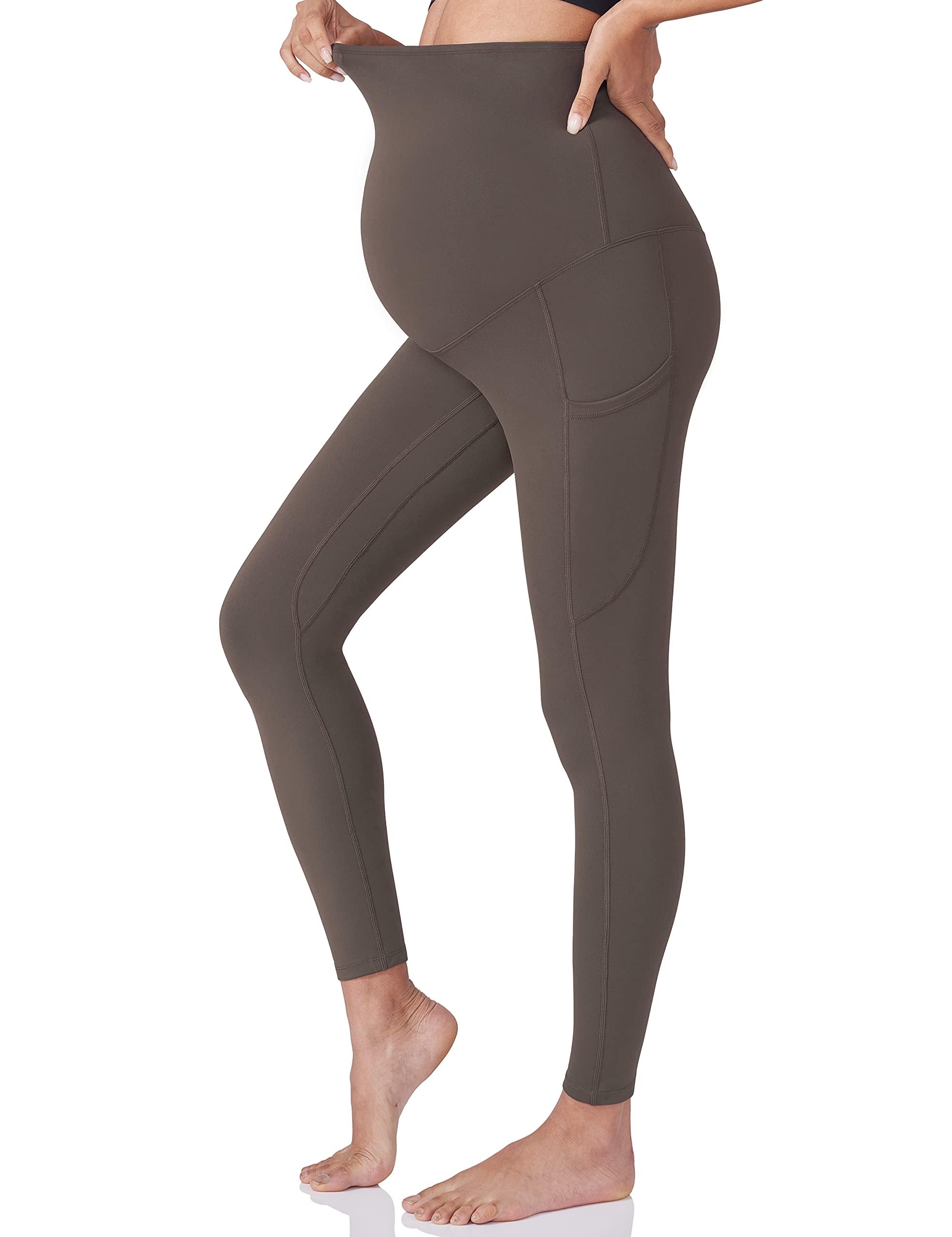 POSHDIVAH 3 Pack Women's Maternity Leggings, Black Brown Navy Blue Medium
