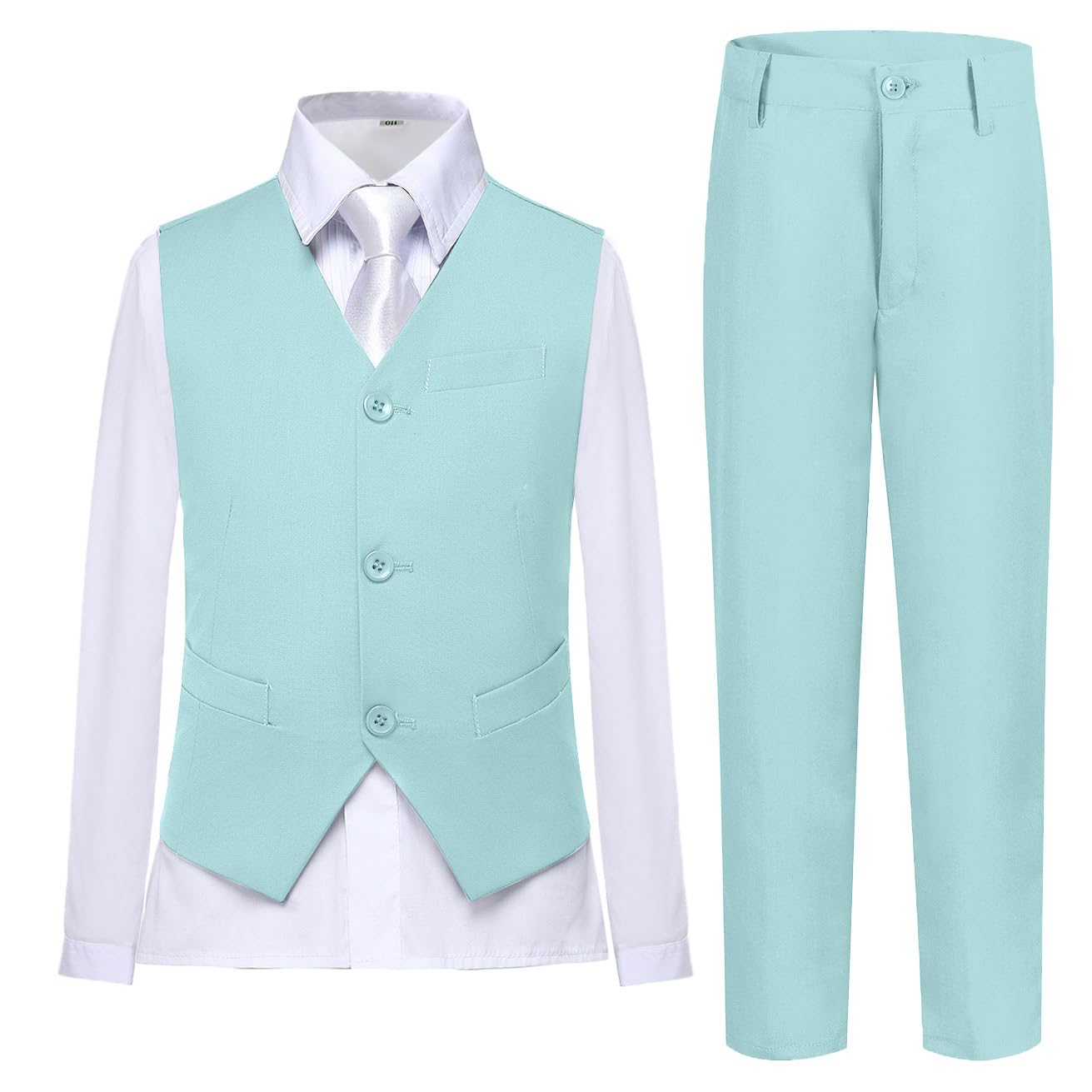 Boys Suit Vest Set Formal Dress Suits Wedding Outfit, Mint Green, Size 10