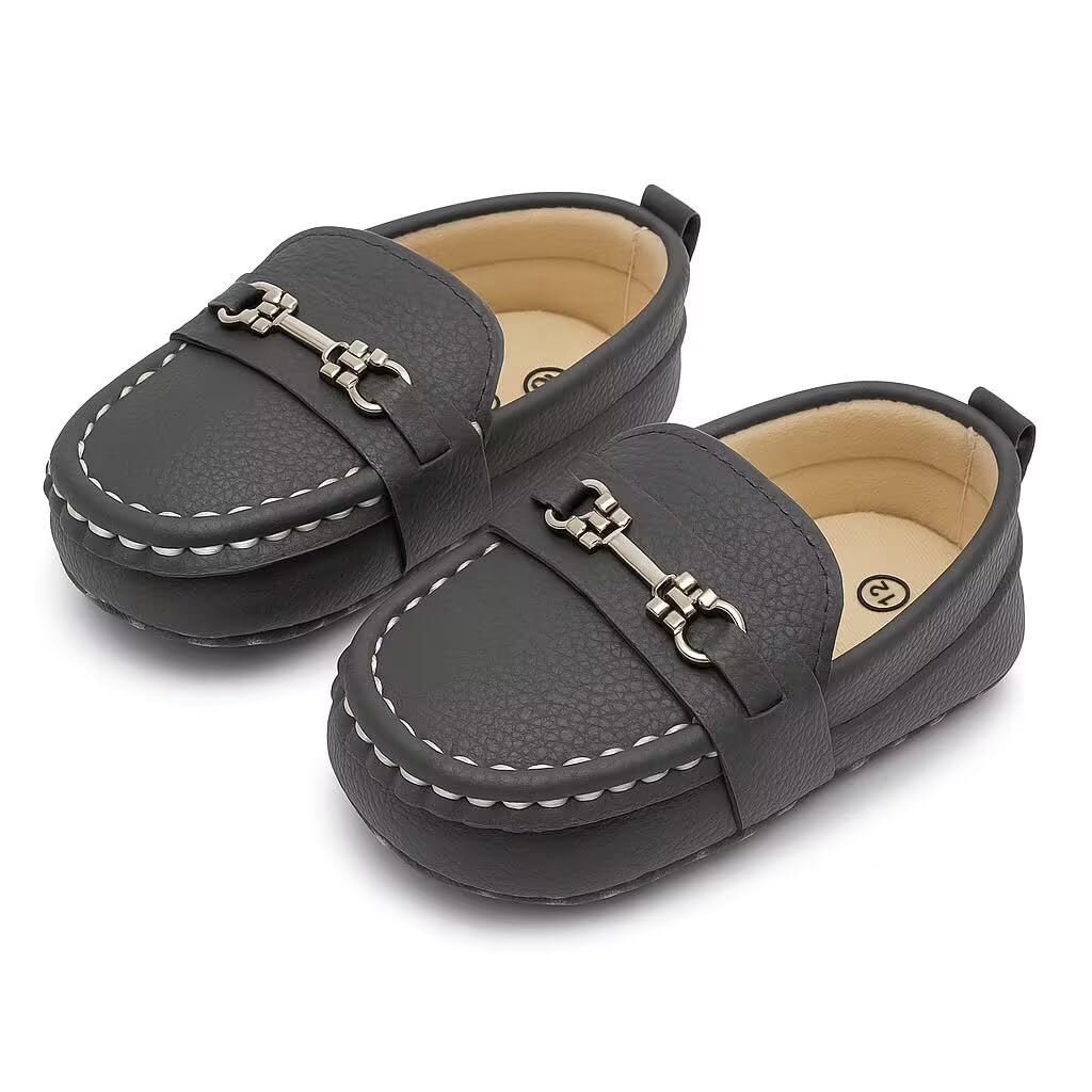 LONSOEN Baby Boys Girls Loafers Slip-On Dress Shoes, Gray 0-6Months