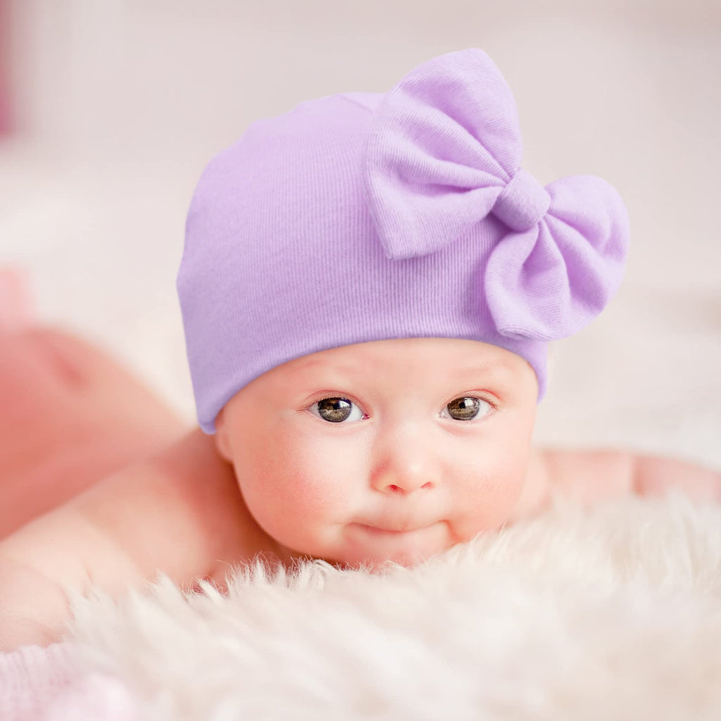 BQUBO Newborn Baby Girls Hats Mittens Set Hospital Hat Beanie Infant Bow Hats Baby Cotton Gloves No Scratch Mittens for 0-6 Months