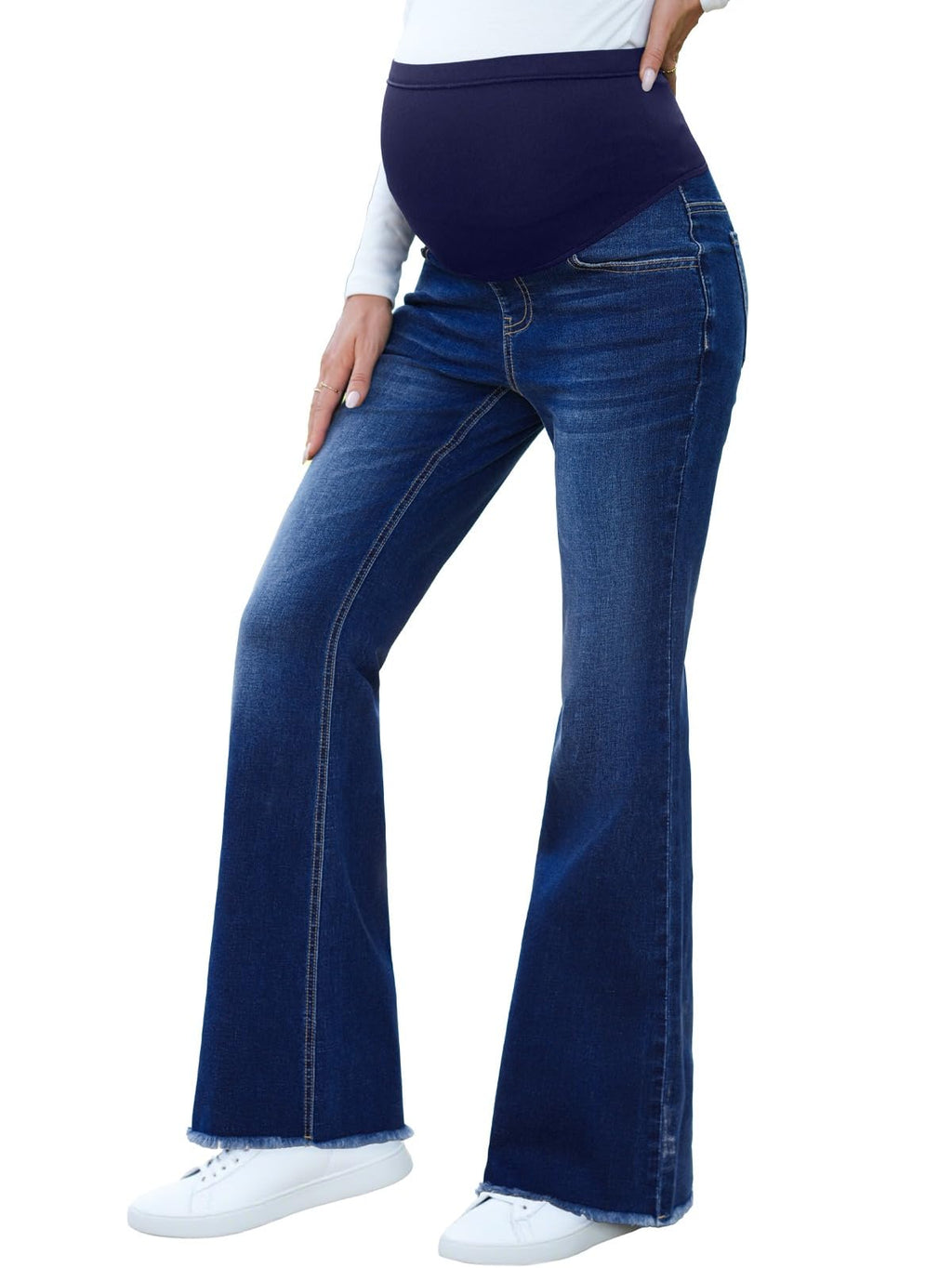 BLENCOT Stretch Maternity Jeans Over Belly Pregnancy Pants P905 Blue M